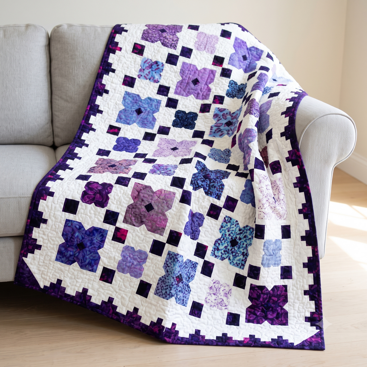 Flower Quilt Pattern PDF | Layer Cake Quilt with Lace Style Border | 60 x 80 inch Throw | Intermediate Quilting Pattern | Instant Download