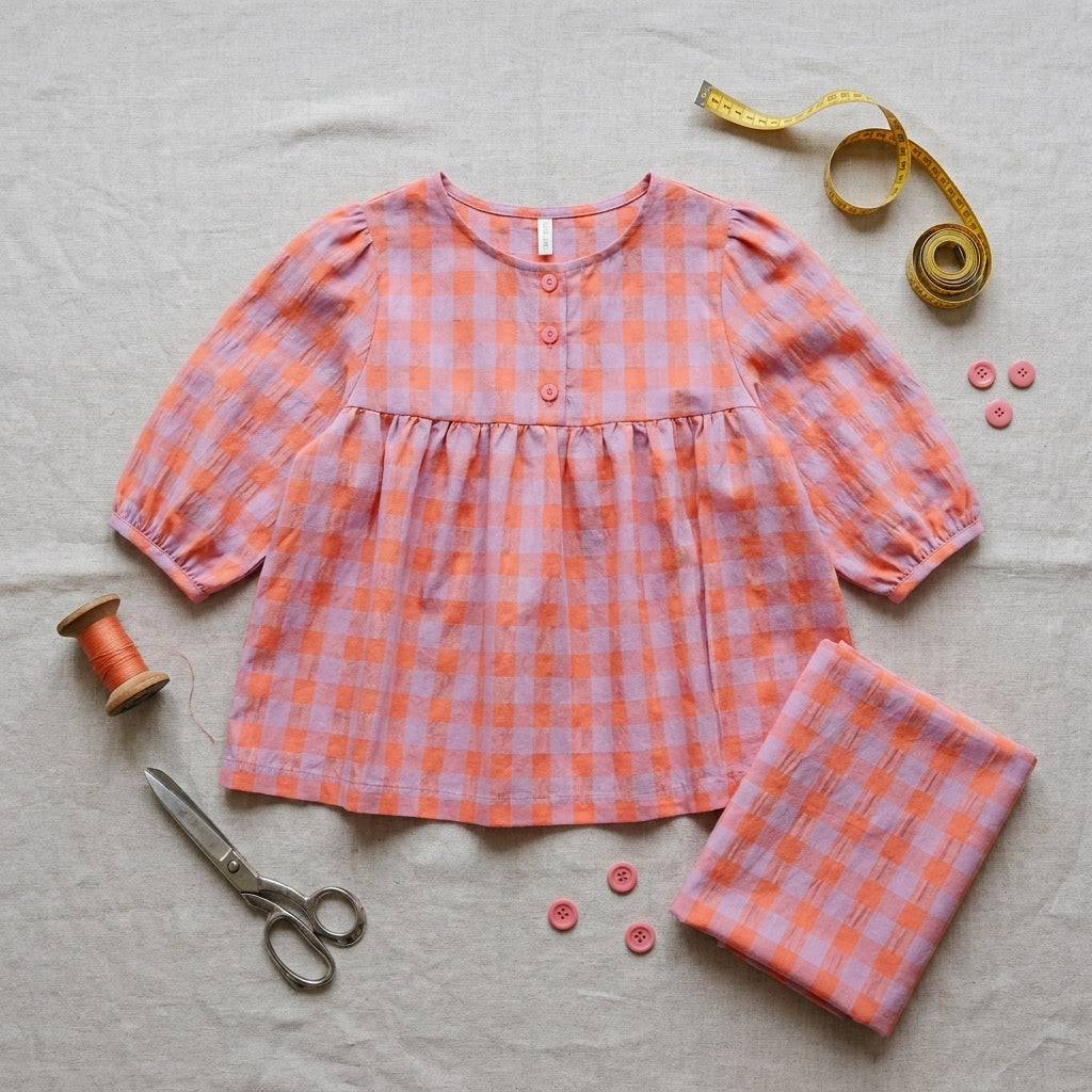 🌸 Gingham Babydoll Blouse Sewing Pattern