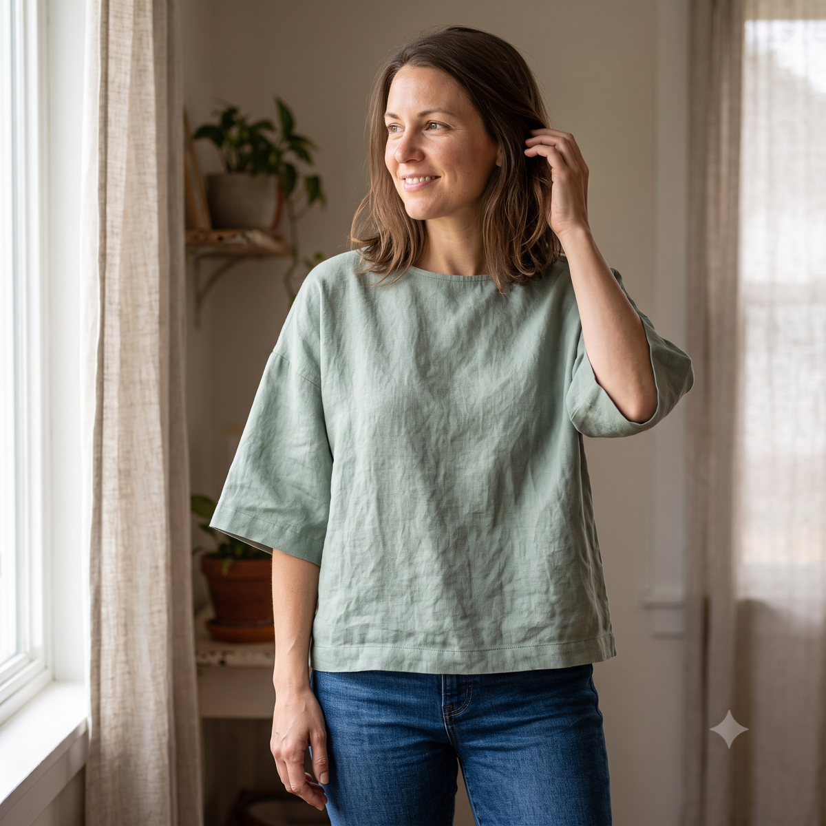 Linen Top Sewing Pattern PDF, Boxy Drop Shoulder Blouse, Easy Beginner Summer Top, Round Neck Loose Fit, XS-XXXL, Instant Download