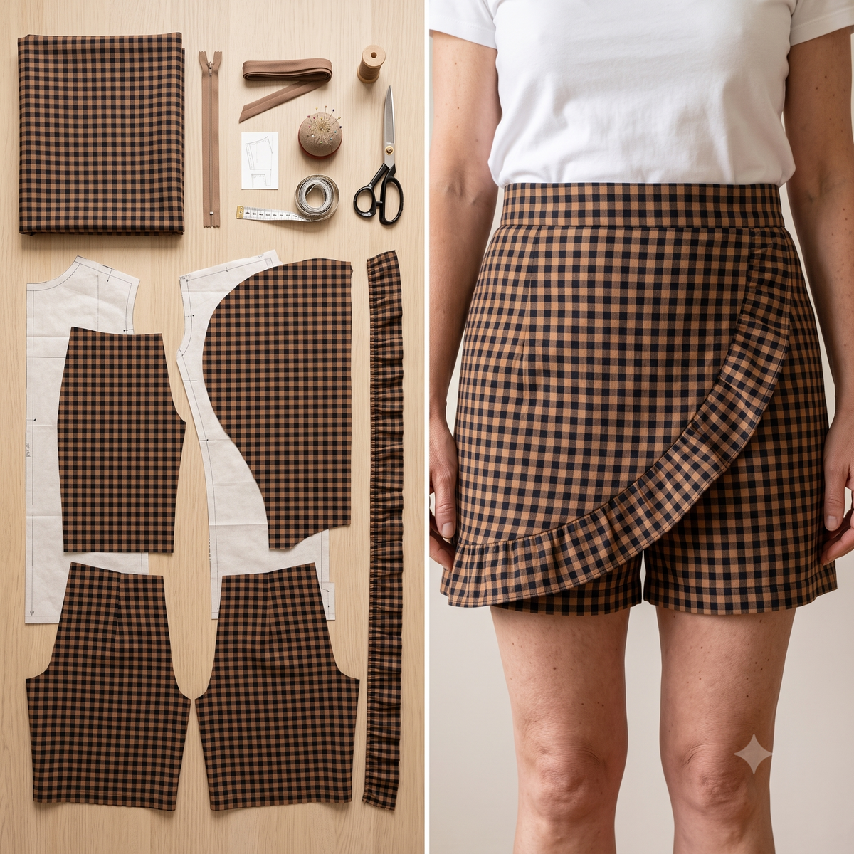 Ruffle Shorts Sewing Pattern PDF, Wrap Front Skort Pattern, 8 Versions in One File, Elastic or Zip Waist, Sizes US 2-14 / EU 34-46, Instant Download