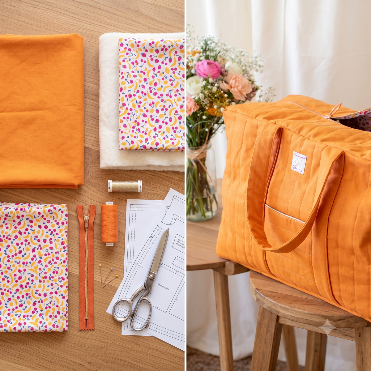 Sac Week-end Sewing Pattern β PDF Quilted Weekender Bag Pattern β Overnight Travel Duffle Bag with Zip β 44Γ33Γ20 cm β A4 Print at Home β Instant Download