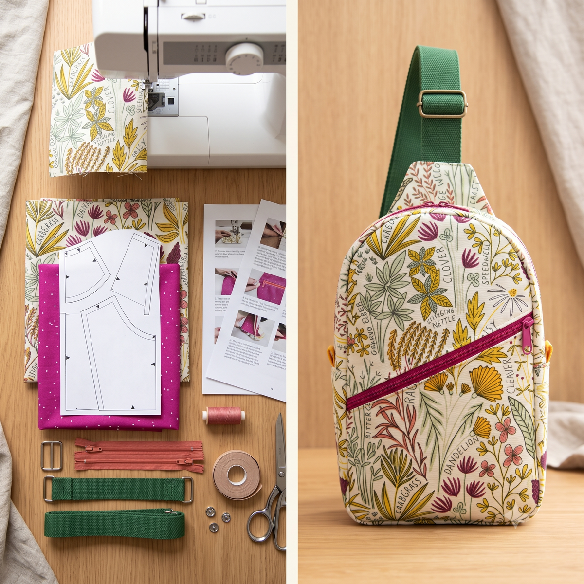 Sling Bag PDF Sewing Pattern, Crossbody Bag Pattern with 3 Pocket Options, Intermediate Bag Making Pattern, Instant Download
