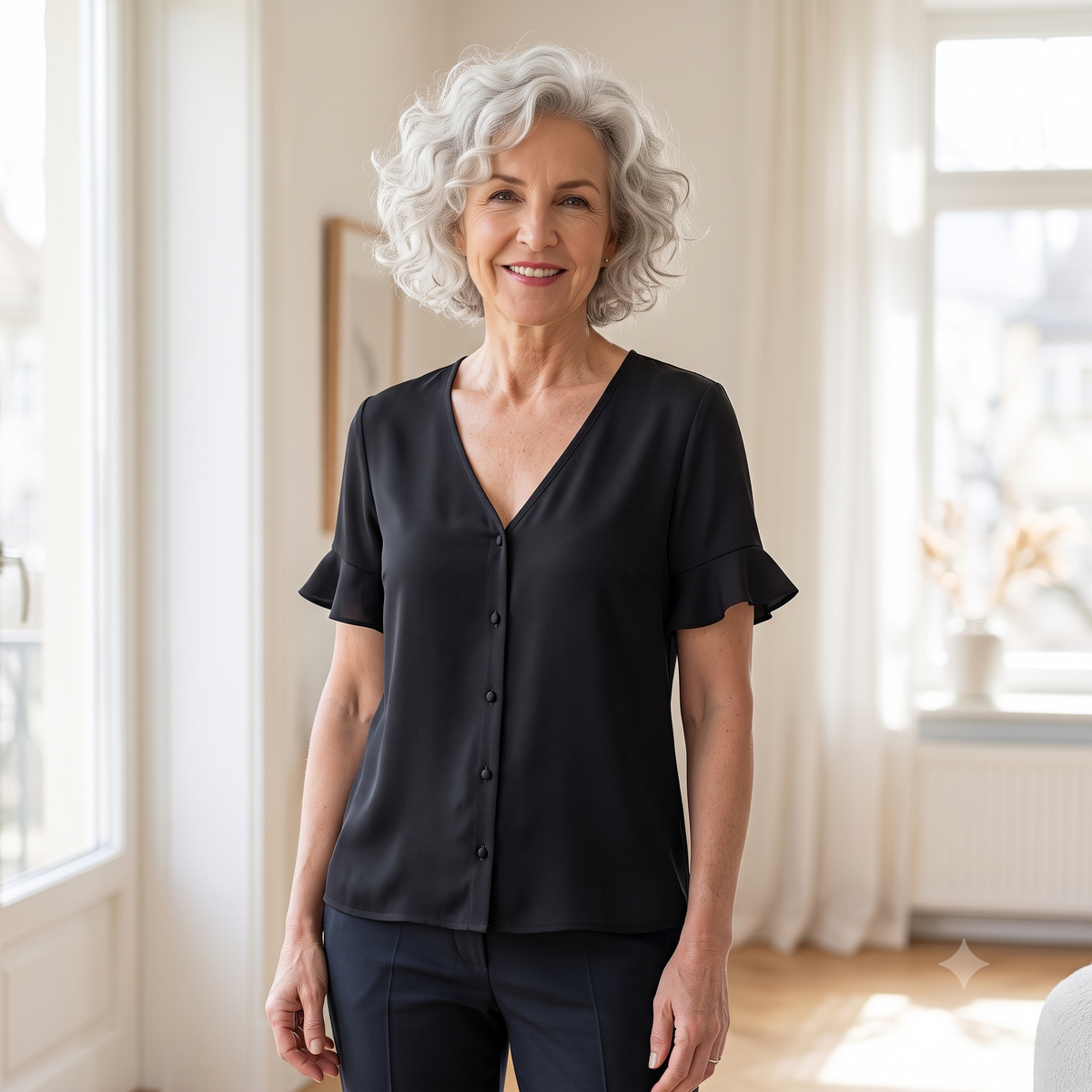 V Neck Blouse & Dress PDF Sewing Pattern, Button Placket, Flared Short Sleeve, Sleeveless Option, Free Video Course, Bilingual, Sizes 34–52