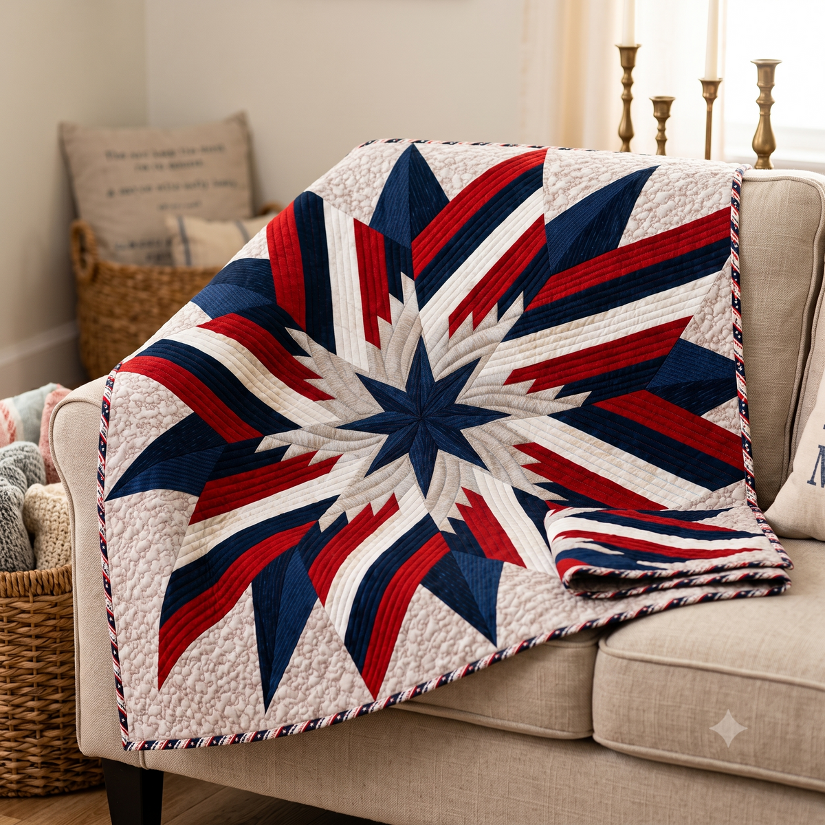 Ironbound Compass Star Quilt Pattern – Liberation Day - Patriotic Red White Blue Quilt PDF
