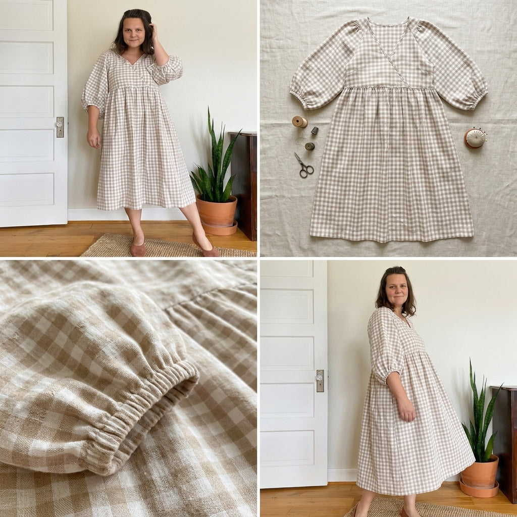 🤍 Gingham Wrap Dress Sewing Pattern