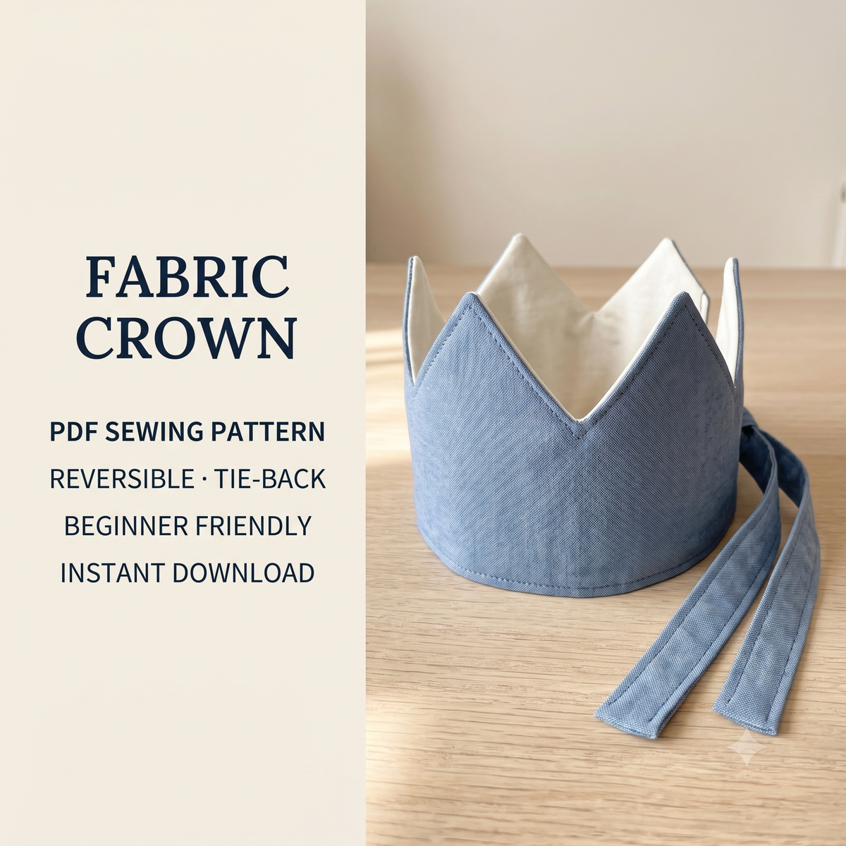 Fabric Crown Sewing Pattern PDF | Reversible Kids Birthday Crown | Beginner Sewing Project | Dress Up Crown Tutorial | Instant Download
