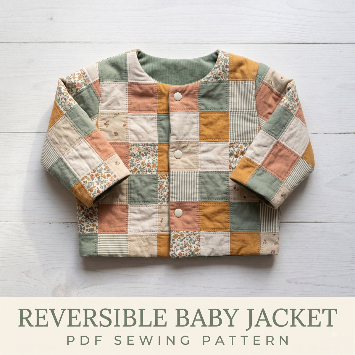 Scrap Busting Baby Jacket Sewing Pattern | Reversible Patchwork Coat PDF | Newborn to 5 Years | Instant Download