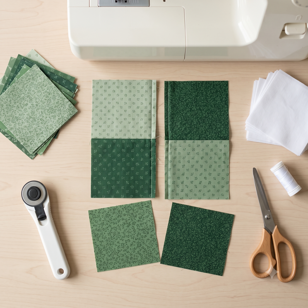 Green Four Patch Quilt Pattern | Beginner Scrap Quilt PDF | Lap & Baby Size | Charm Square Friendly