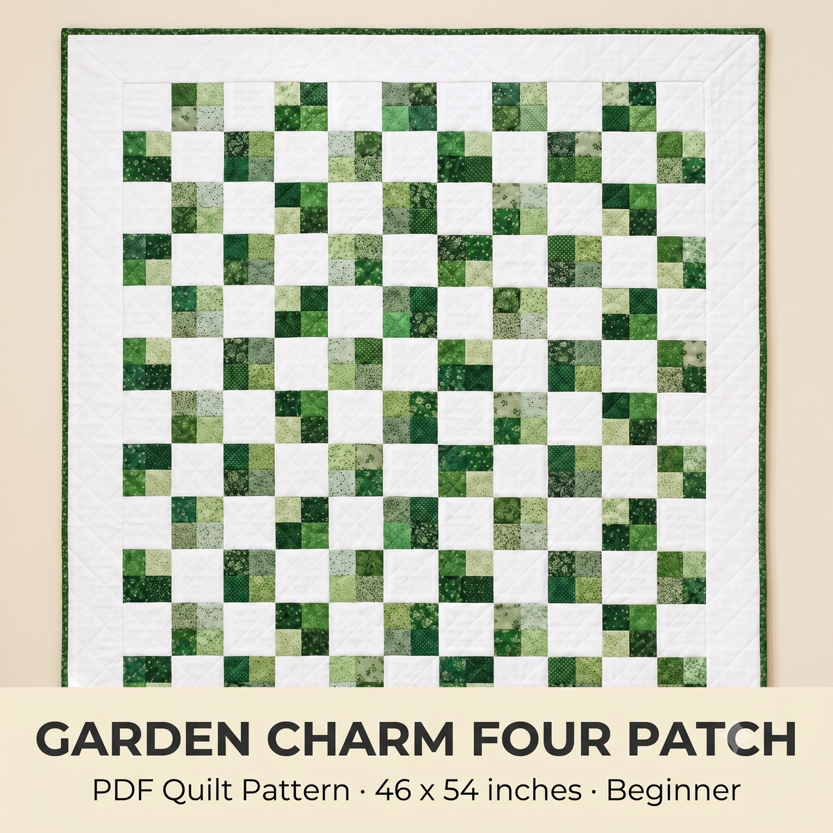Green Four Patch Quilt Pattern | Beginner Scrap Quilt PDF | Lap & Baby Size | Charm Square Friendly