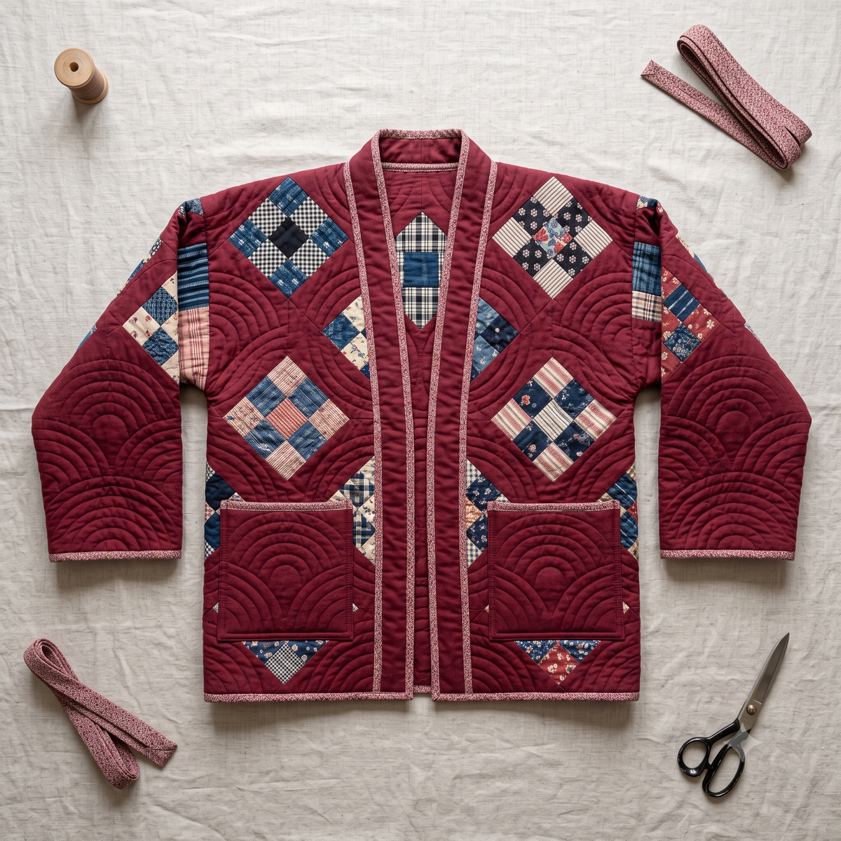 Patchwork Quilt Jacket Sewing Pattern PDF, Kimono Coat Pattern, Quilted Jacket, Digital Sewing Pattern, XS-XL