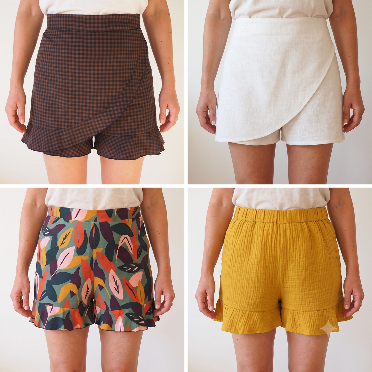 Ruffle Shorts Sewing Pattern PDF, Wrap Front Skort Pattern, 8 Versions in One File, Elastic or Zip Waist, Sizes US 2-14 / EU 34-46, Instant Download