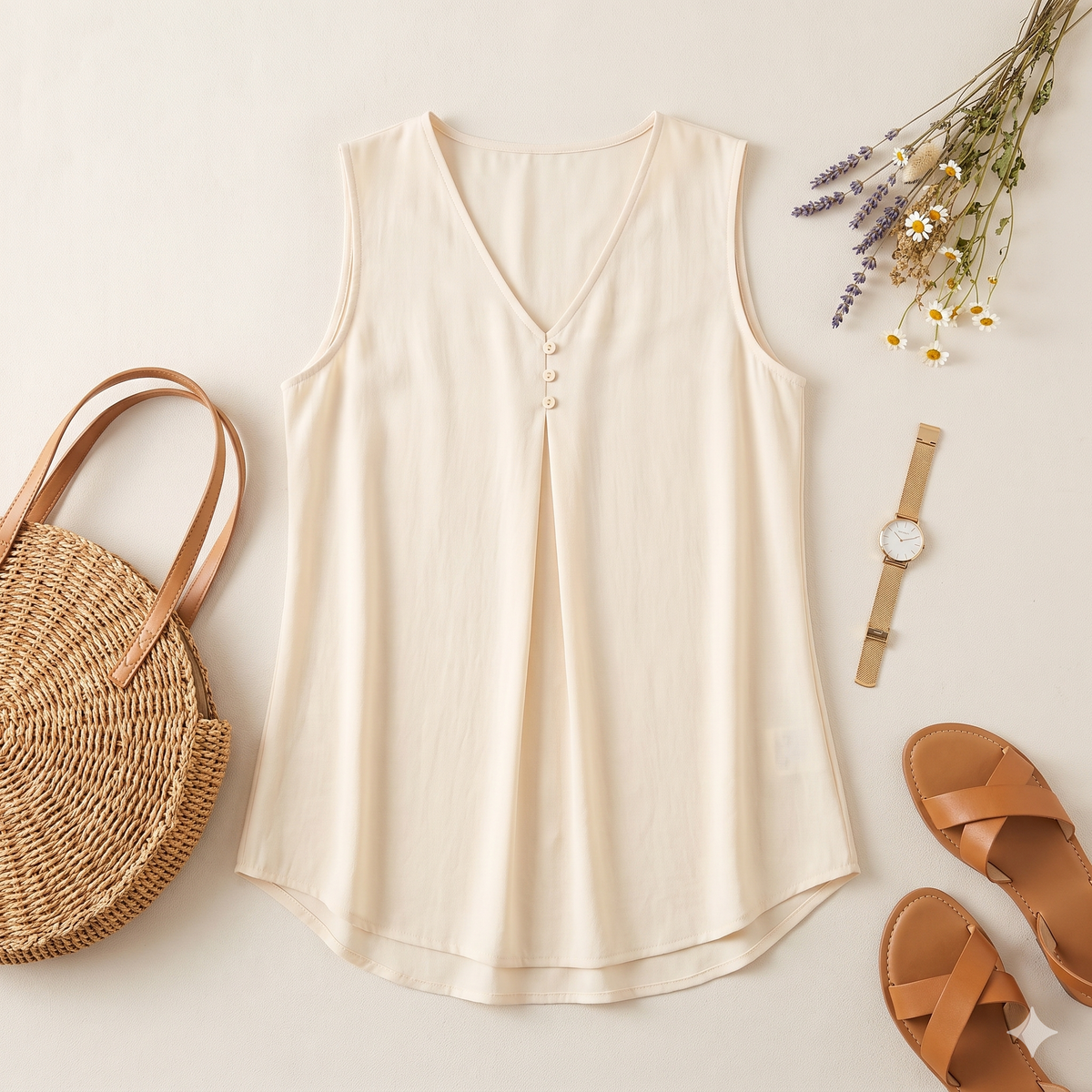 Pleated Front Sleeveless Top — Sewing Pattern (PDF) | V-Neck Summer Blouse