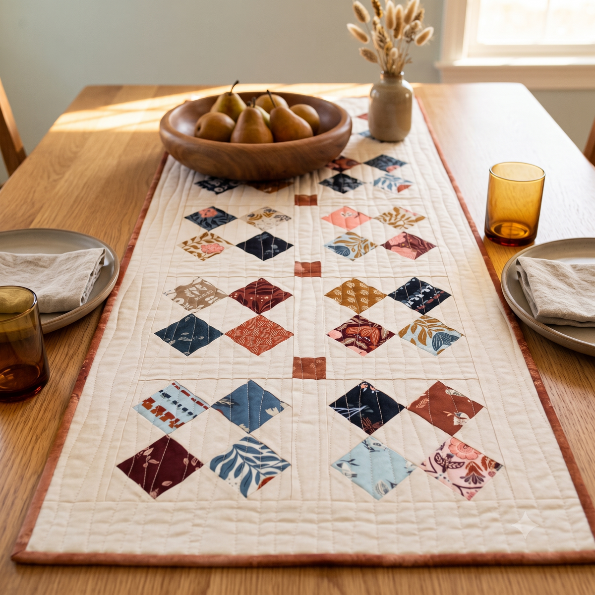Table Runner Quilt Pattern PDF | Mini Charm Square Runner 17x31 | Easy Beginner Quilting Project | Instant Download