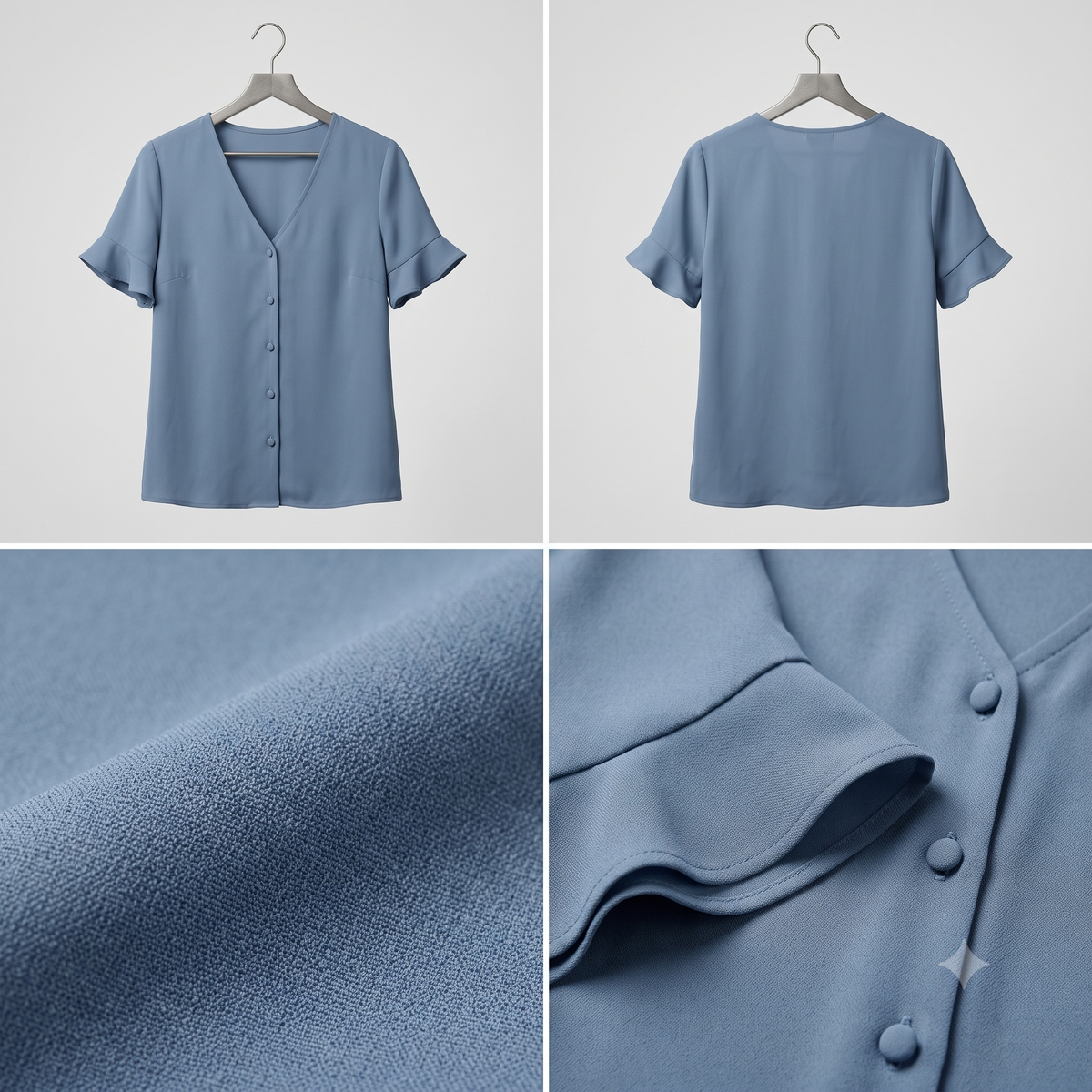 V Neck Blouse & Dress PDF Sewing Pattern, Button Placket, Flared Short Sleeve, Sleeveless Option, Free Video Course, Bilingual, Sizes 34–52