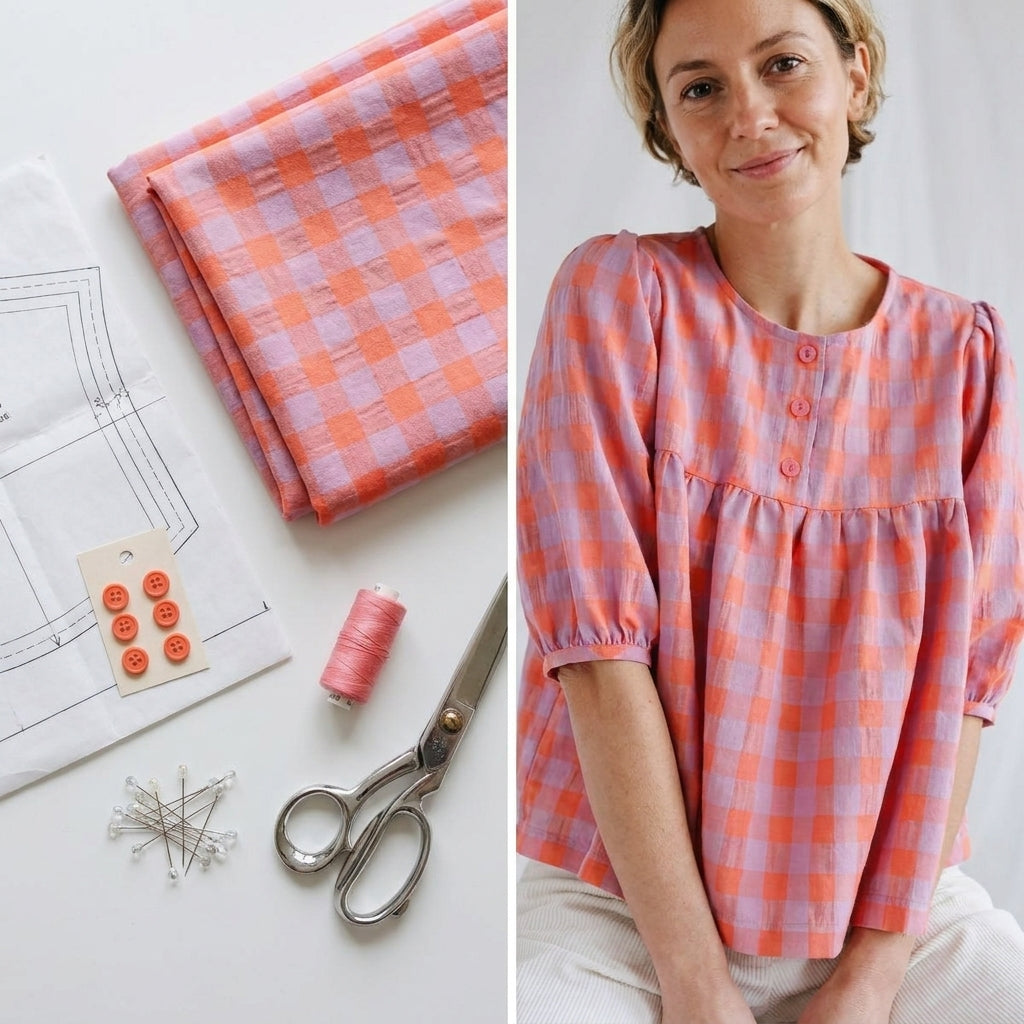 🌸 Gingham Babydoll Blouse Sewing Pattern