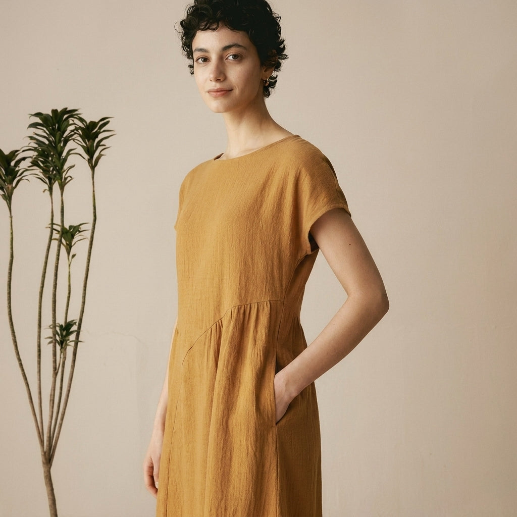 🌾 Mustard Linen Dress Sewing Pattern