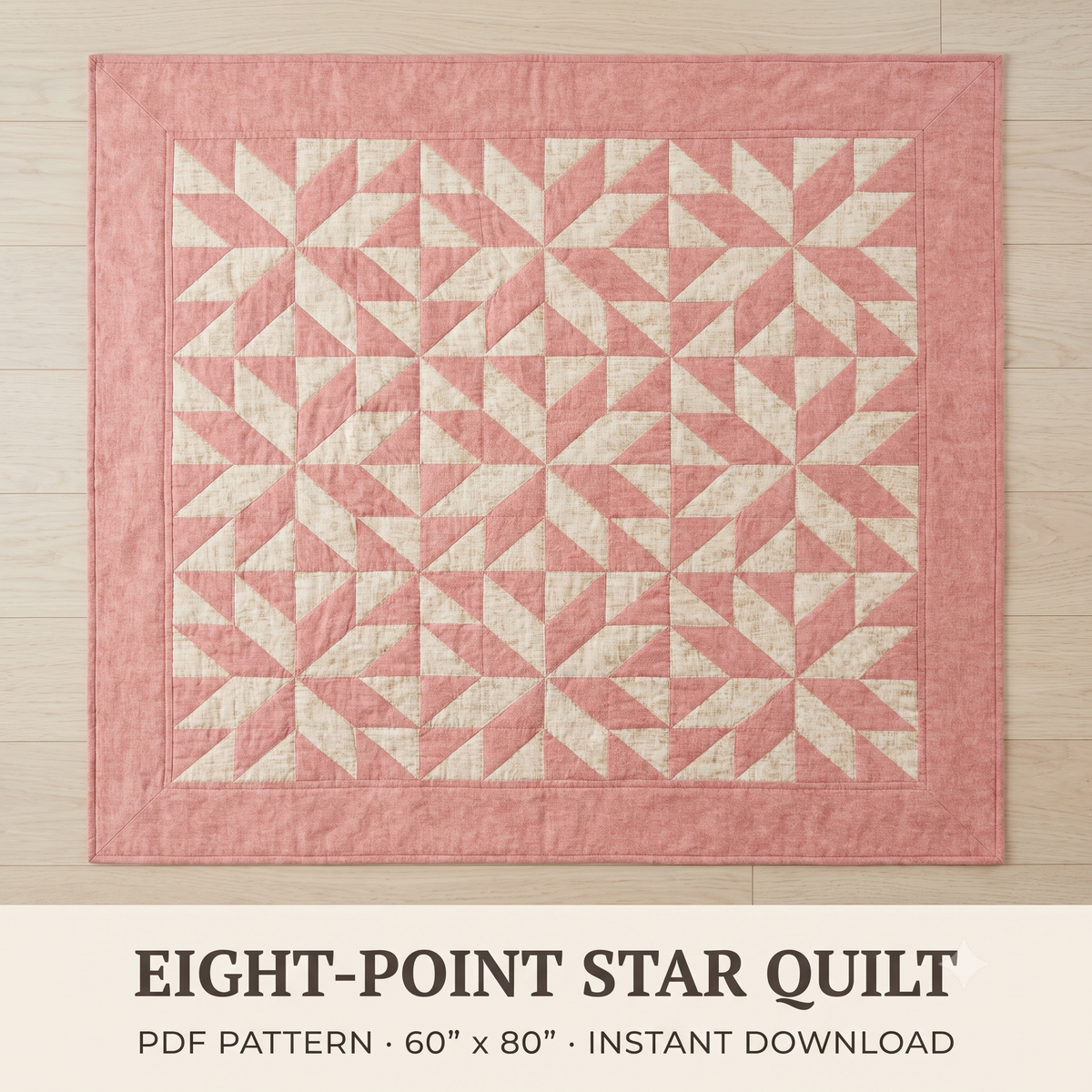 Blush Blossom Quilt Pattern PDF, Pink Cream Patchwork Quilt, Romantic HST Quilt Pattern, Digital Download