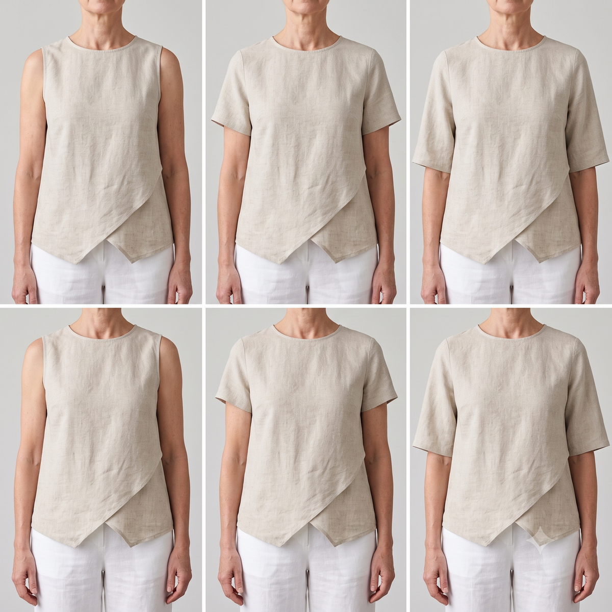 Asymmetric Wrap Top Sewing Pattern PDF, 2 Sleeve Options Sleeveless or Short Sleeve, Linen Blouse Pattern, Sizes 0-22, Instant Download